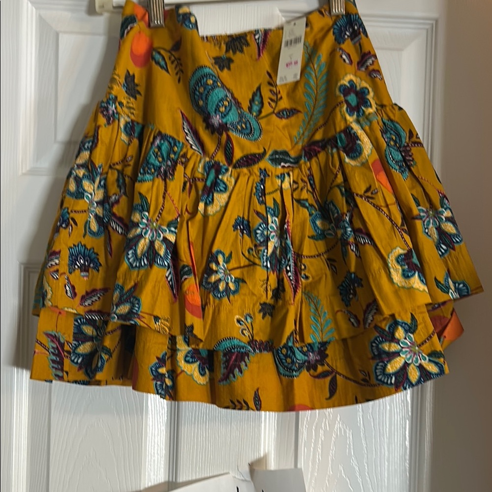 Floral Tiered Mini Skirt in Mustard Yellow